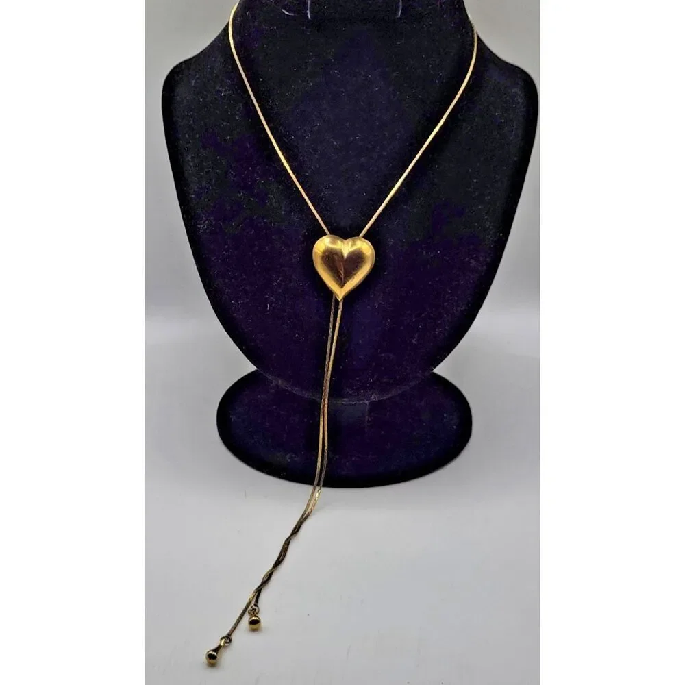 Estate Adjustable Heart Bolo Necklace 28in - Picture 3 of 6